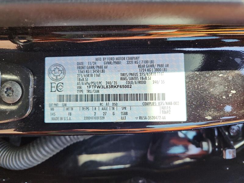 Aukcja sprzedaży 2024 Ford F150, vin: 1FTFW3L83RKF65002, numer aukcji: 62084576