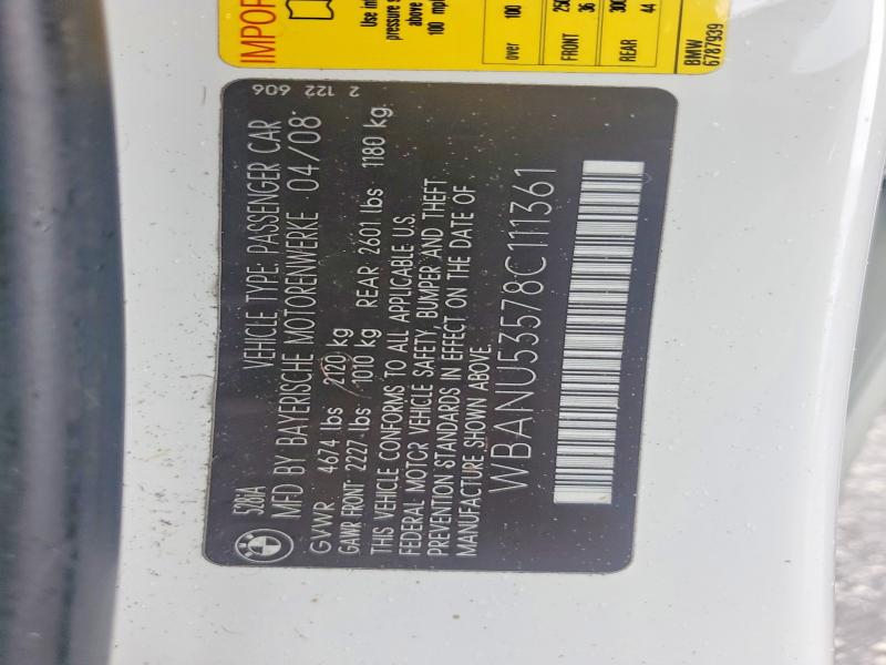 62459836 :رقم المزاد ، WBANU53578C111361 vin ، 2008 Bmw 528 مزاد بيع