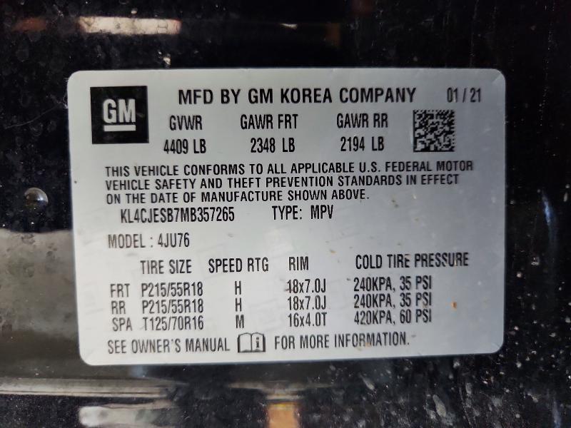 60976476 :رقم المزاد ، KL4CJESB7MB357265 vin ، 2021 Buick Encore مزاد بيع