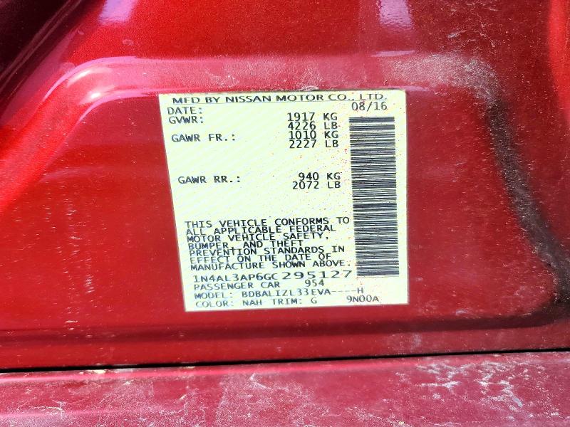 2016 Nissan Altima მანქანა იყიდება აუქციონზე, vin: 1N4AL3AP6GC295127, აუქციონის ნომერი: 60253446
