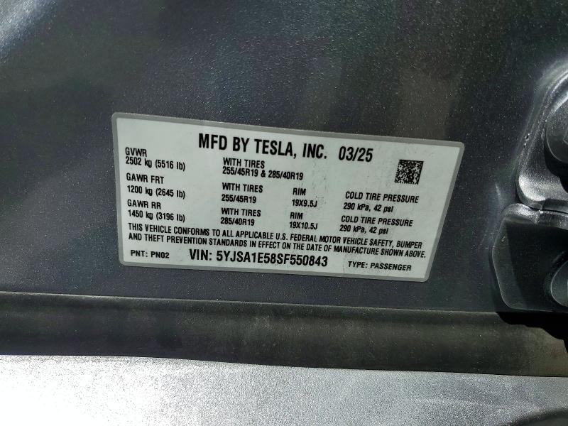 60886516 :رقم المزاد ، 5YJSA1E58SF550843 vin ، 2025 Tesla Model S مزاد بيع