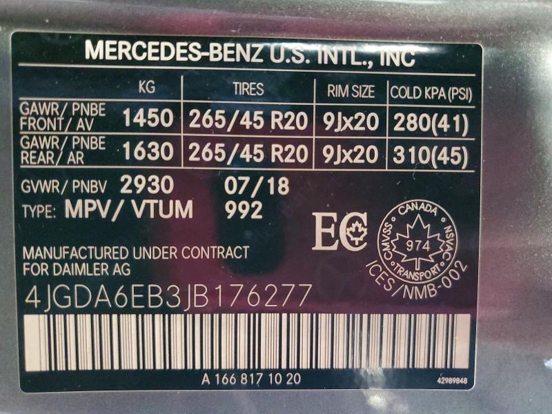 2018 Mercedes-benz Gle მანქანა იყიდება აუქციონზე, vin: 4JGDA6EB3JB176277, აუქციონის ნომერი: 62461926