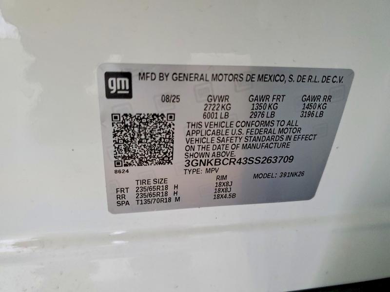 Aukcja sprzedaży 2025 Chevrolet Blazer, vin: 3GNKBCR43SS263709, numer aukcji: 60888656