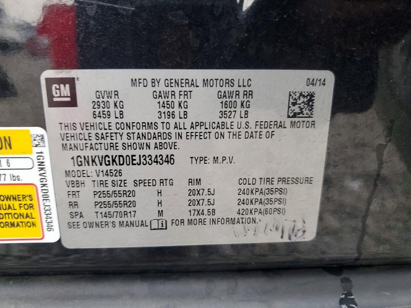 Aukcja sprzedaży 2014 Chevrolet Traverse, vin: 1GNKVGKD0EJ334346, numer aukcji: 62656916