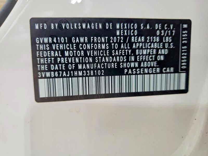 Продажа на аукционе авто 2017 Volkswagen Jetta, vin: 3VWB67AJ1HM338102, номер лота: 62970156