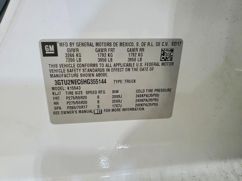 2017 Gmc Sierra მანქანა იყიდება აუქციონზე, vin: 3GTU2NEC6HG355144, აუქციონის ნომერი: 59887536