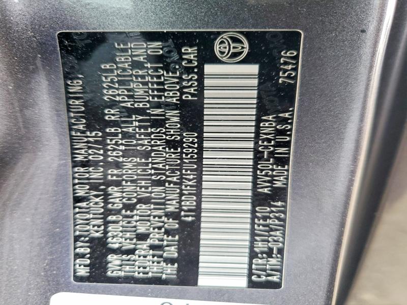 Aukcja sprzedaży 2015 Toyota Camry Hybrid, vin: 4T1BD1FK4FU159290, numer aukcji: 59853526