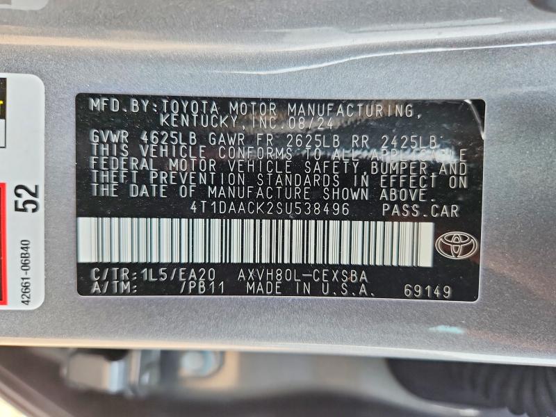 62868696 :رقم المزاد ، 4T1DAACK2SU538496 vin ، 2025 Toyota Camry مزاد بيع