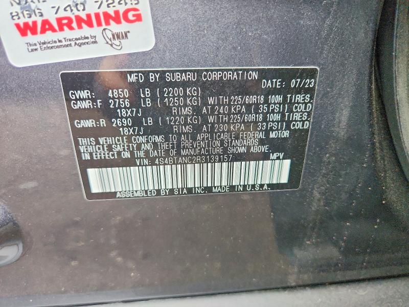 Aukcja sprzedaży 2024 Subaru Outback, vin: 4S4BTANC2R3139157, numer aukcji: 63506006