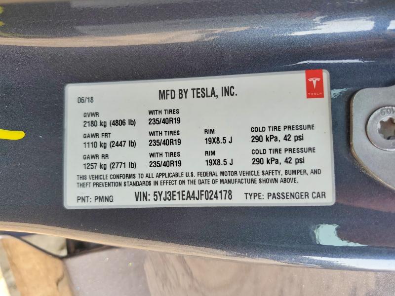 Продаж на аукціоні авто 2018 Tesla Model 3, vin: 5YJ3E1EA4JF024178, номер лоту: 59687826
