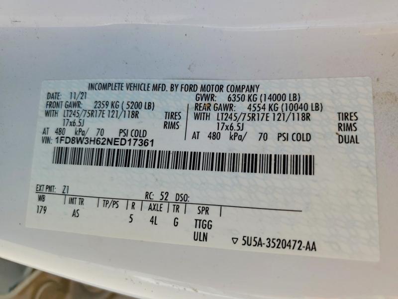 2022 Ford F350 Super Duty მანქანა იყიდება აუქციონზე, vin: 1FD8W3H62NED17361, აუქციონის ნომერი: 63278516