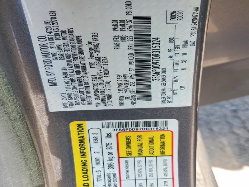 2013 Ford Fusion მანქანა იყიდება აუქციონზე, vin: 3FA6P0D97DR315324, აუქციონის ნომერი: 60944976