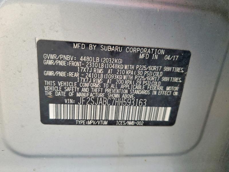 Продаж на аукціоні авто 2017 Subaru Forester, vin: JF2SJABC7HH593163, номер лоту: 61956326