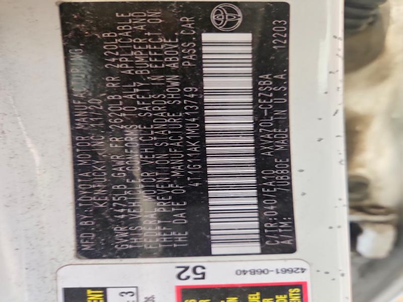 2021 Toyota Camry მანქანა იყიდება აუქციონზე, vin: 4T1G11AK1MU413749, აუქციონის ნომერი: 61918436