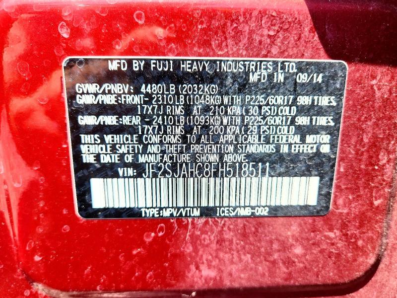 Продажа на аукционе авто 2015 Subaru Forester, vin: JF2SJAHC8FH518511, номер лота: 62461226