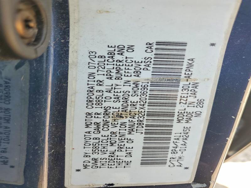 Aukcja sprzedaży 2004 Toyota Corolla, vin: JTDBR32EX42036961, numer aukcji: 61085046