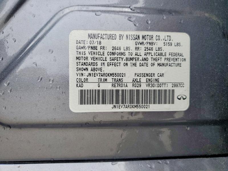 85619765 :رقم المزاد ، JN1EV7AR0KM550021 vin ، 2019 Infiniti Q50 مزاد بيع