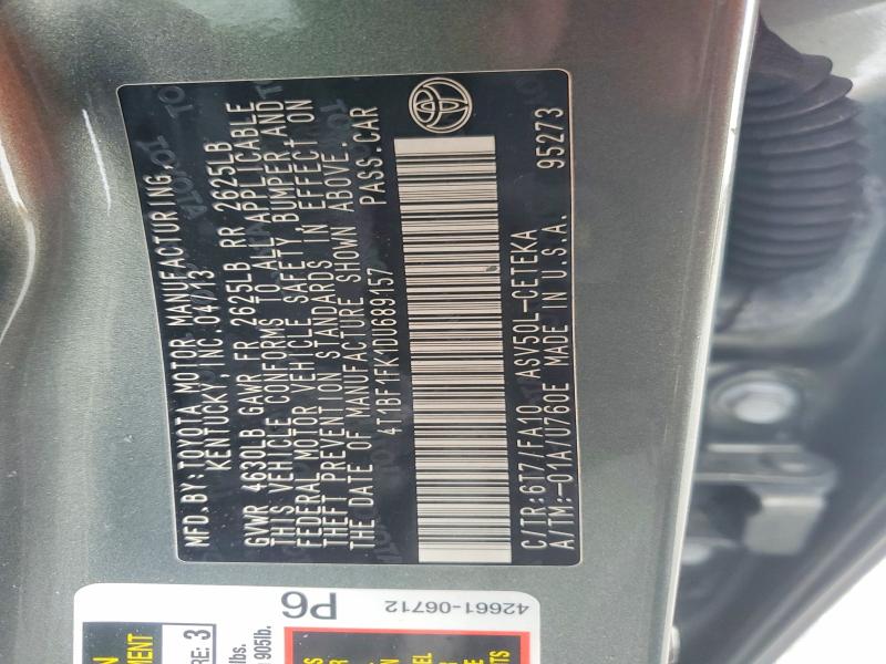 2013 Toyota Camry მანქანა იყიდება აუქციონზე, vin: 4T1BF1FK1DU689157, აუქციონის ნომერი: 63407326