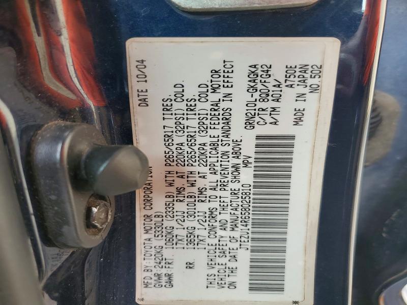 Aukcja sprzedaży 2005 Toyota 4runner, vin: JTEZU14R658025810, numer aukcji: 62764096