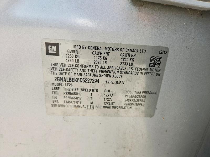 2013 Chevrolet Equinox მანქანა იყიდება აუქციონზე, vin: 2GNALBEK6D6227294, აუქციონის ნომერი: 60184306