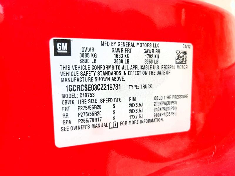 Продаж на аукціоні авто 2012 Chevrolet Silverado, vin: 1GCRCSE03CZ219781, номер лоту: 62667466