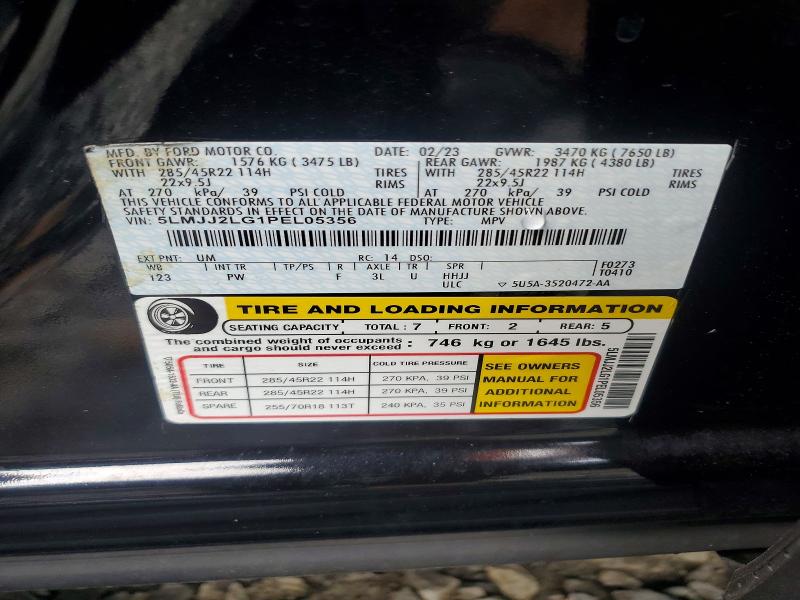 62011636 :رقم المزاد ، 5LMJJ2LG1PEL05356 vin ، 2023 Lincoln Navigator مزاد بيع