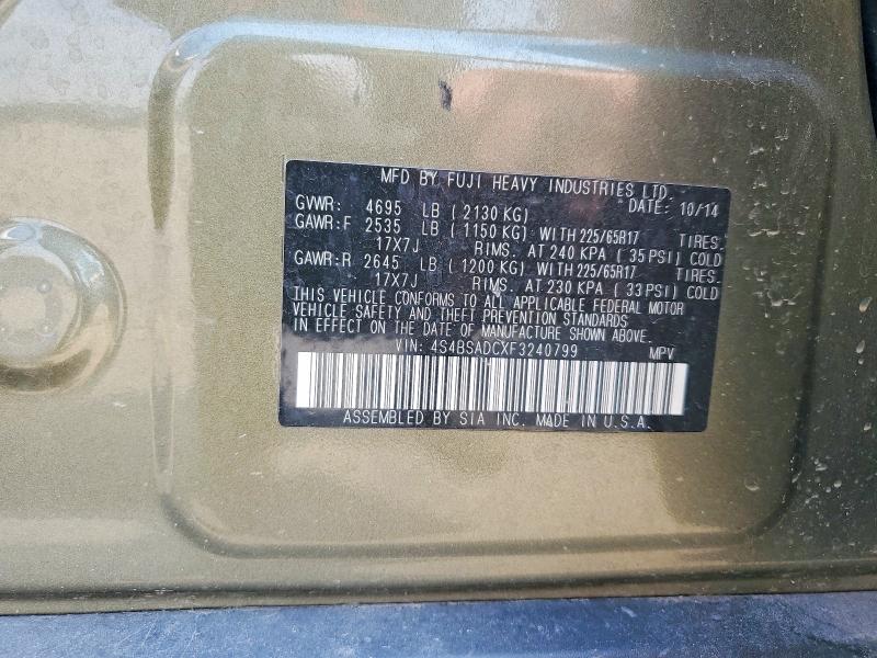 62353966 :رقم المزاد ، 4S4BSADCXF3240799 vin ، 2015 Subaru Outback مزاد بيع