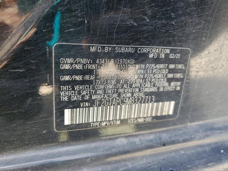60048586 :رقم المزاد ، JF2GTAPC9M8327713 vin ، 2021 Subaru Crosstrek مزاد بيع