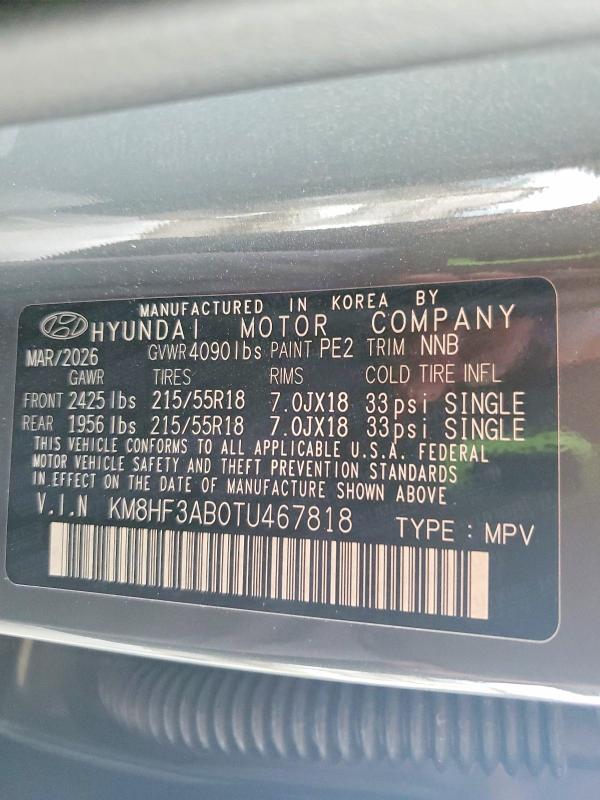 Aukcja sprzedaży 2026 Hyundai Kona, vin: KM8HF3AB0TU467818, numer aukcji: 60705256