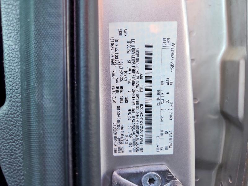 62908086 :رقم المزاد ، 1FMCU0GX2GUC20078 vin ، 2016 Ford Escape مزاد بيع
