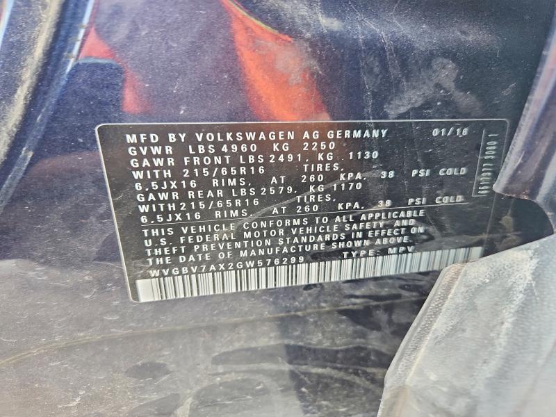 2016 Volkswagen Tiguan მანქანა იყიდება აუქციონზე, vin: WVGBV7AX2GW576299, აუქციონის ნომერი: 61721166