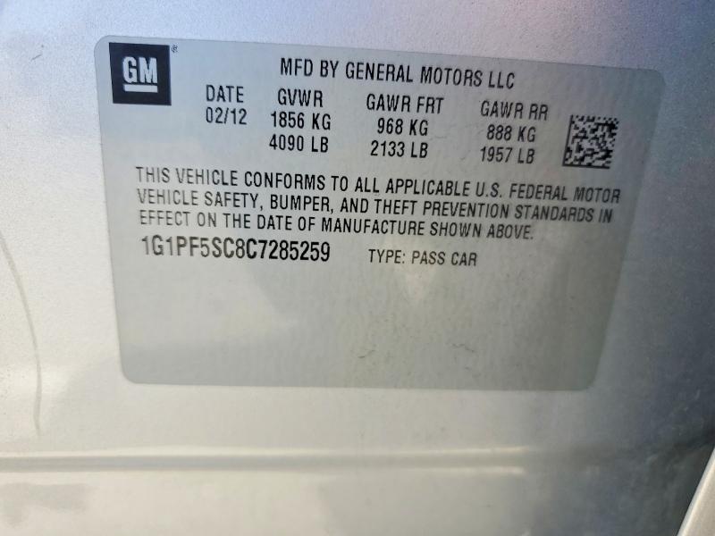 2012 Chevrolet Cruze მანქანა იყიდება აუქციონზე, vin: 1G1PF5SC8C7285259, აუქციონის ნომერი: 59976106