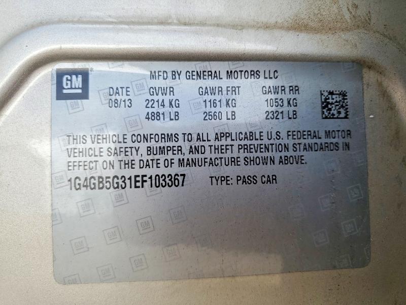 2014 Buick Lacrosse მანქანა იყიდება აუქციონზე, vin: 1G4GB5G31EF103367, აუქციონის ნომერი: 63381146