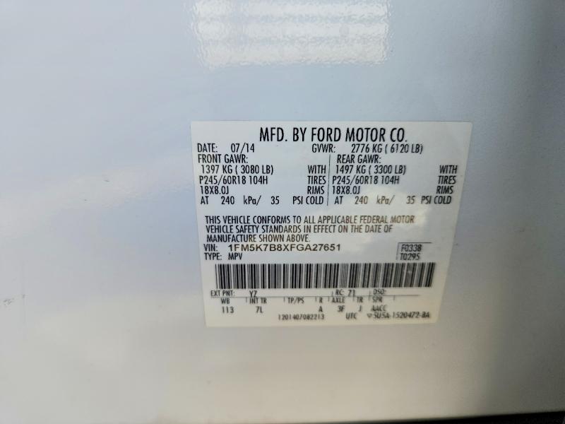 Aukcja sprzedaży 2015 Ford Explorer, vin: 1FM5K7B8XFGA27651, numer aukcji: 63014056