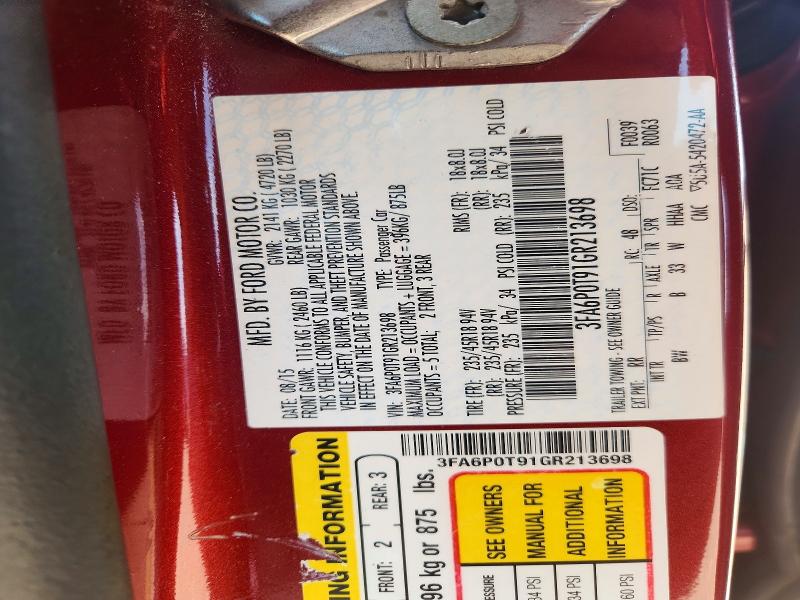Aukcja sprzedaży 2016 Ford Fusion, vin: 3FA6P0T91GR213698, numer aukcji: 61749266