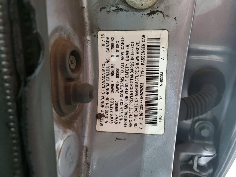 Продаж на аукціоні авто 2018 Honda Civic, vin: 2HGFC2F77JH525203, номер лоту: 60929936