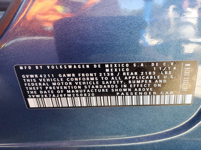 63212096 :رقم المزاد ، 3VW2K7AJ6FM250820 vin ، 2015 Volkswagen Jetta مزاد بيع