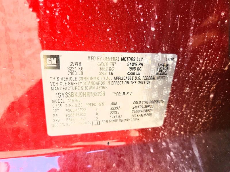 Продаж на аукціоні авто 2017 Cadillac Escalade, vin: 1GYS3BKJ9HR182736, номер лоту: 62583676