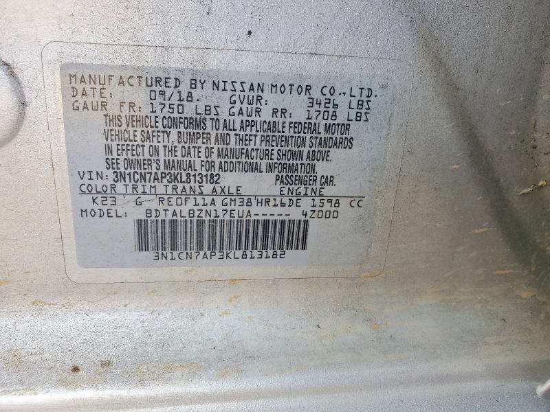 Продаж на аукціоні авто 2019 Nissan Versa, vin: 3N1CN7AP3KL813182, номер лоту: 61888496
