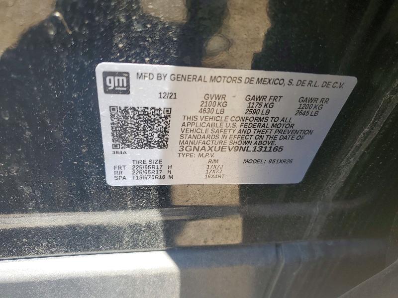 Aukcja sprzedaży 2022 Chevrolet Equinox, vin: 3GNAXUEV9NL131165, numer aukcji: 60597876