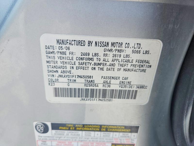 62403306 :رقم المزاد ، JNKAY01F17M450581 vin ، 2007 Infiniti M35 مزاد بيع