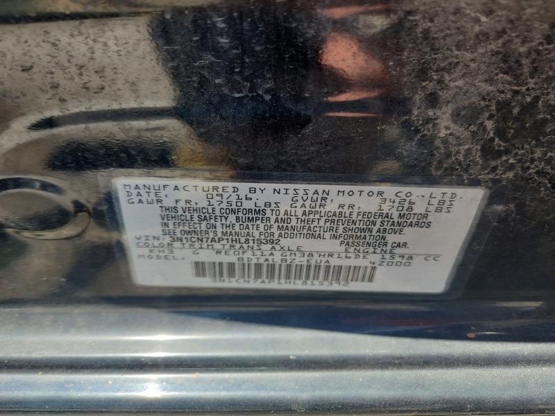 2017 Nissan Versa მანქანა იყიდება აუქციონზე, vin: 3N1CN7AP1HL815392, აუქციონის ნომერი: 60359466