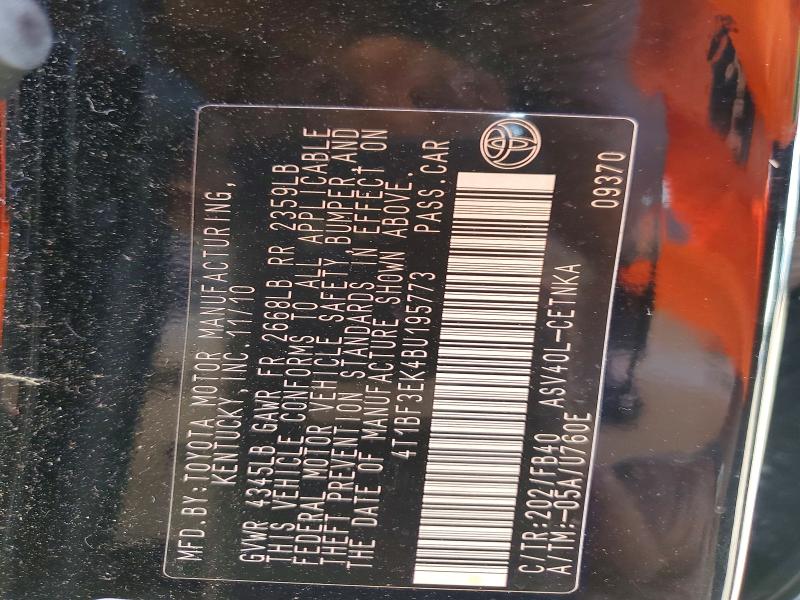 61055256 :رقم المزاد ، 4T1BF3EK4BU195773 vin ، 2011 Toyota Camry مزاد بيع
