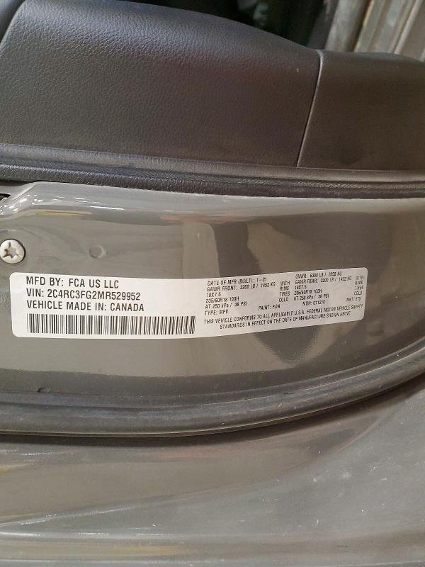 60460836 :رقم المزاد ، 2C4RC3FG2MR529952 vin ، 2021 Chrysler Pacifica مزاد بيع