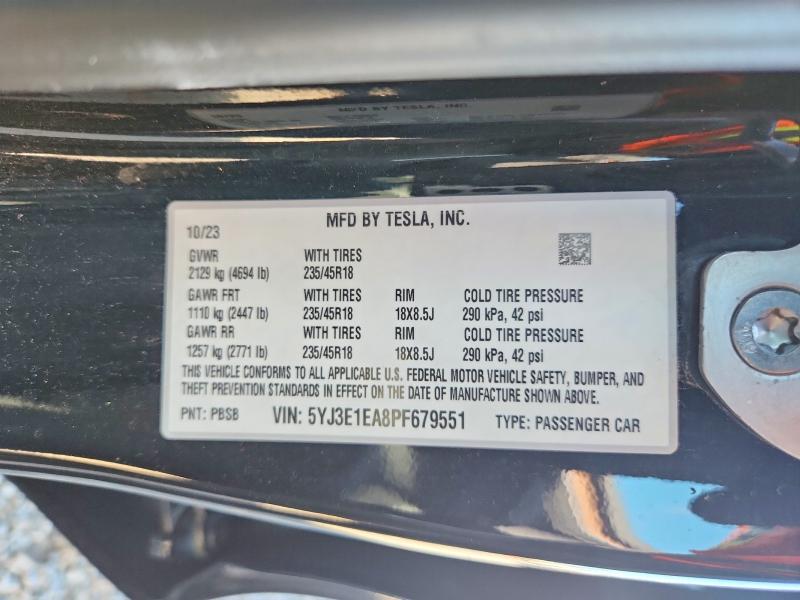 Продажа на аукционе авто 2023 Tesla Model 3, vin: 5YJ3E1EA8PF679551, номер лота: 57753216