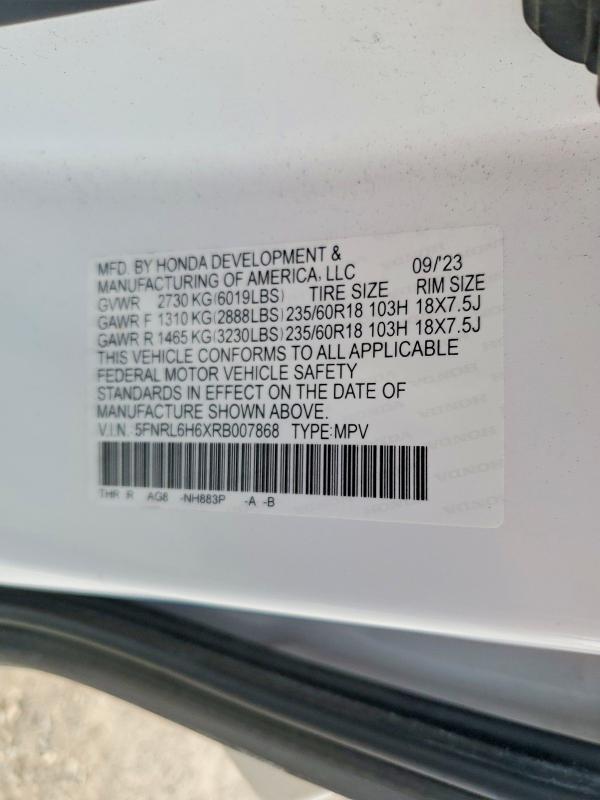 2024 Honda Odyssey მანქანა იყიდება აუქციონზე, vin: 5FNRL6H6XRB007868, აუქციონის ნომერი: 61838746