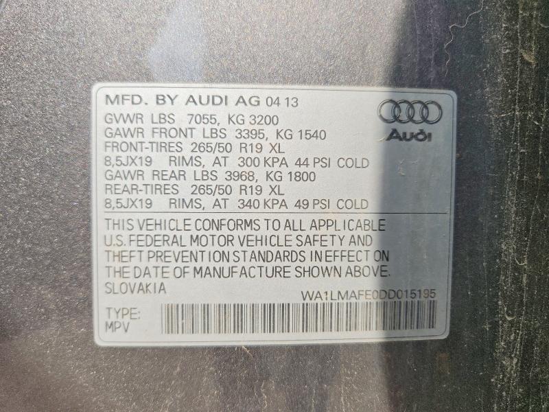 63050196 :رقم المزاد ، WA1LMAFE0DD015195 vin ، 2013 Audi Q7 مزاد بيع