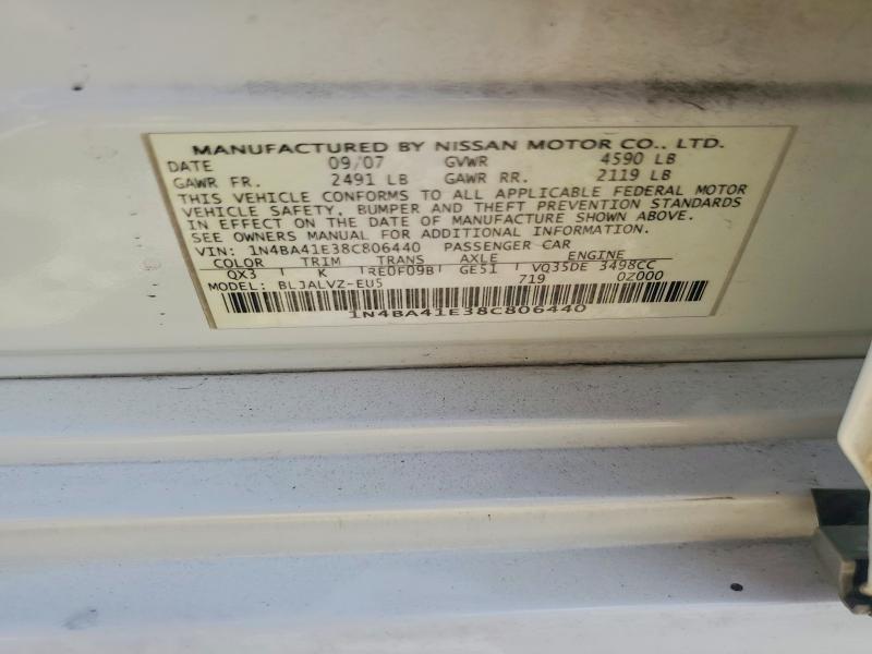 2008 Nissan Maxima მანქანა იყიდება აუქციონზე, vin: 1N4BA41E38C806440, აუქციონის ნომერი: 61922346
