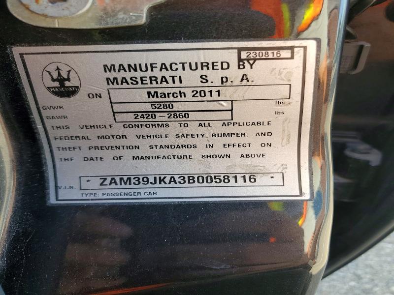 2011 Maserati Quattroporte მანქანა იყიდება აუქციონზე, vin: ZAM39JKA3B0058116, აუქციონის ნომერი: 85450375