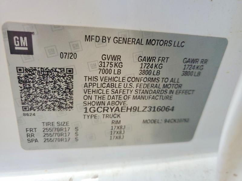 Продажа на аукционе авто 2020 Chevrolet Silverado, vin: 1GCRYAEH9LZ316064, номер лота: 61301746